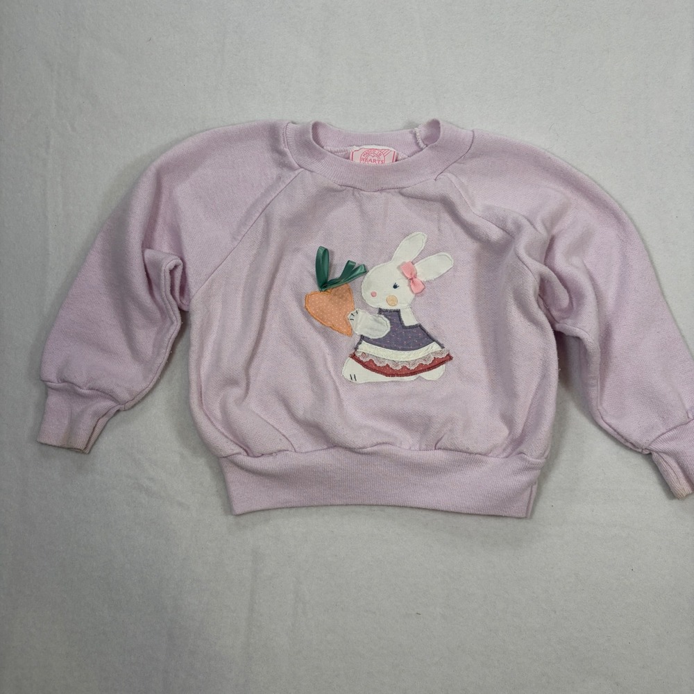 Hearts Vintage Kids Bunny Rabbit Applique Sweatshirt Lavender Purple 3T